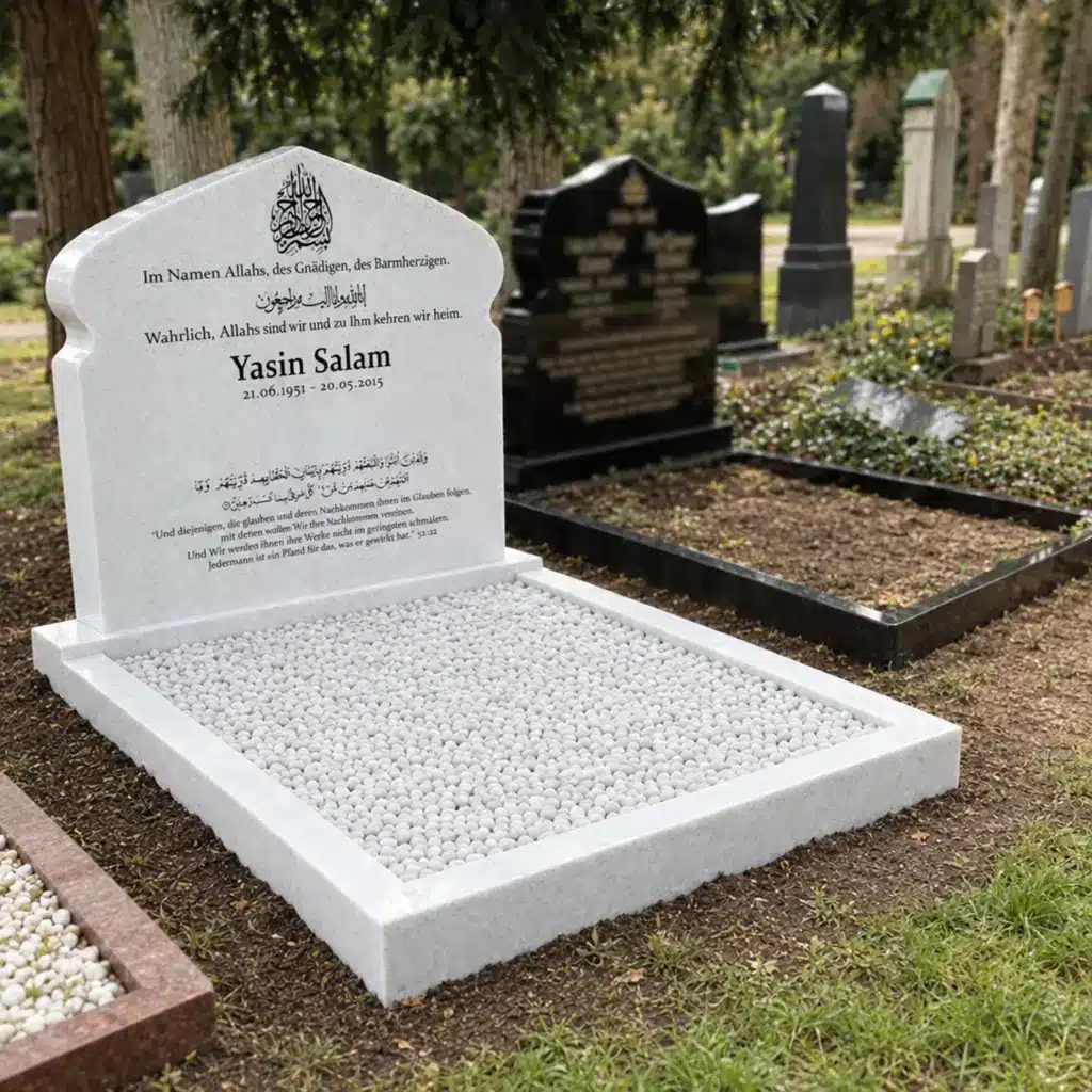 Doppelgrabstein Modell Noor aus Crystal White auf dem Friedhof