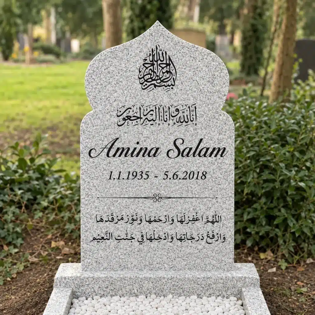 Einzelgrabstein Modell Minaar aus G623 Granit auf dem Friedhof