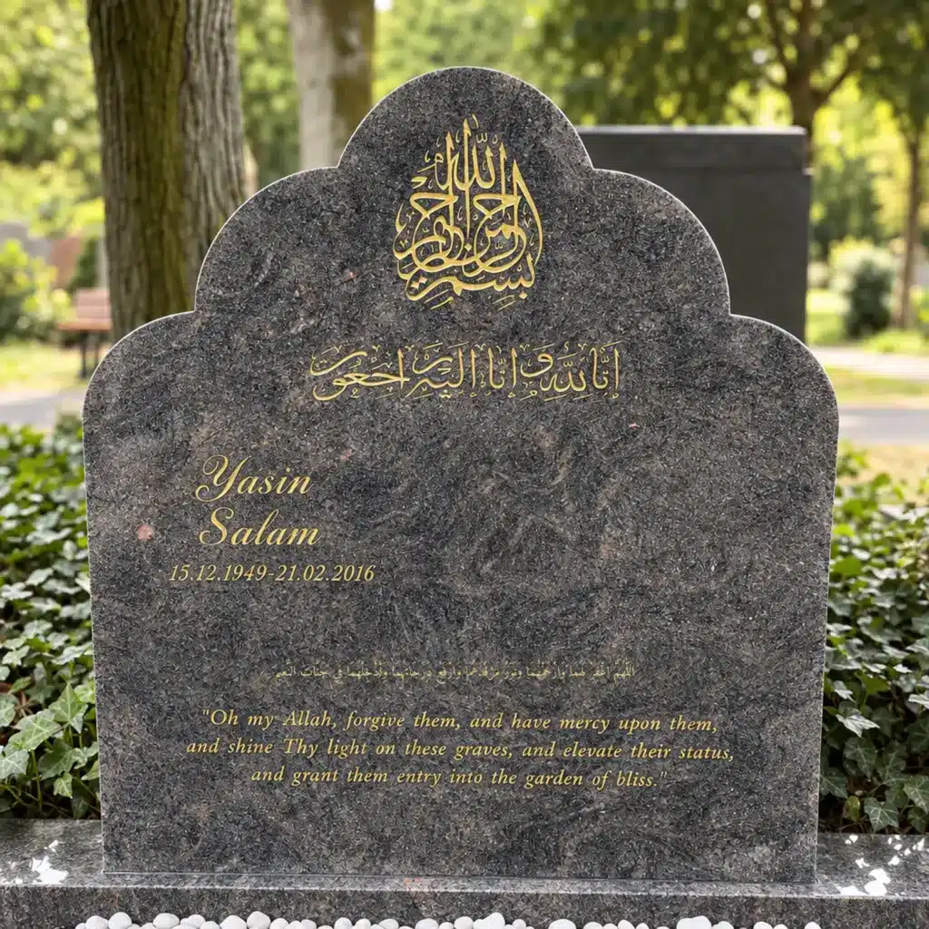Doppelgrabstein Modell Anisa aus Himalaya Blue Granit auf dem Friedhof