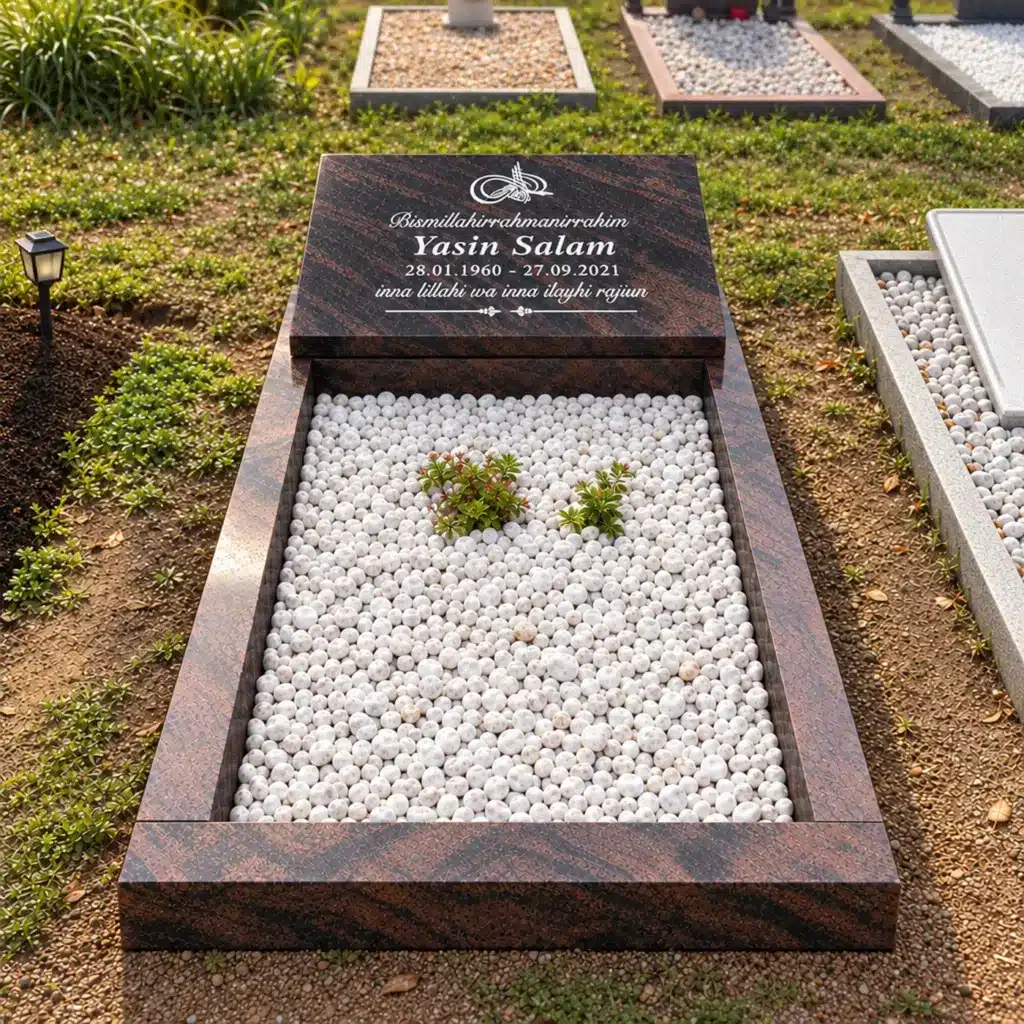 Einzelgrabstein Modell Tabula aus India Aurora Granit auf dem Friedhof
