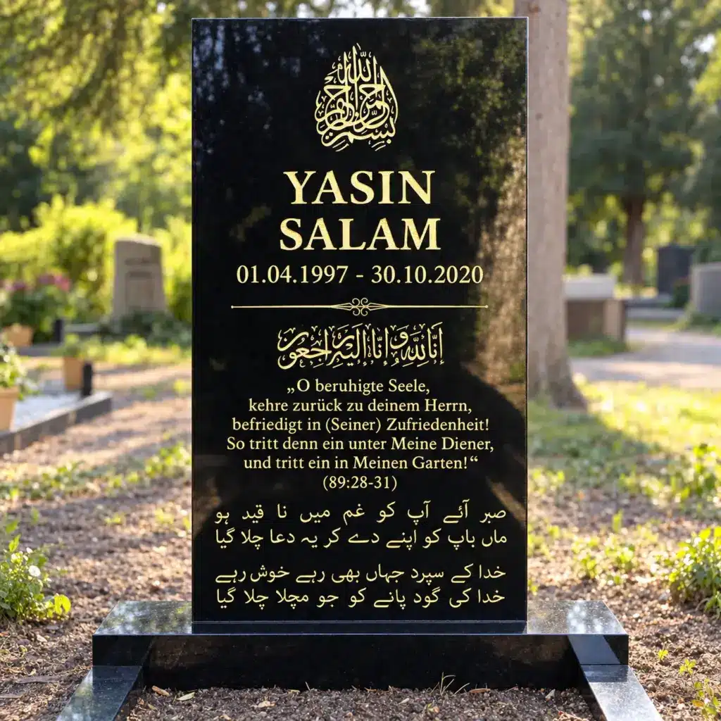 Einzelgrabstein Modell Kubus aus Indian Black Granit auf dem Friedhof