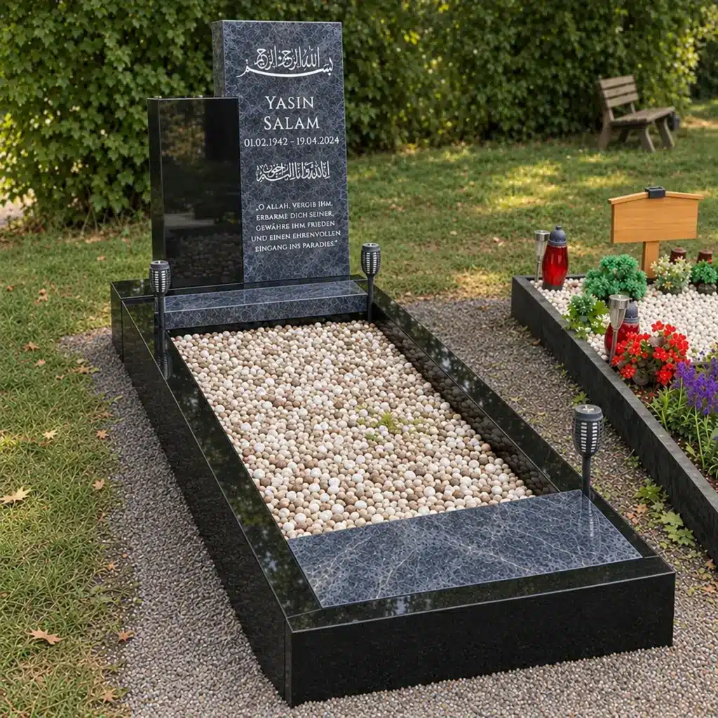 Einzelgrabstein Modell Gradus aus Indian Black Granit auf dem Friedhof