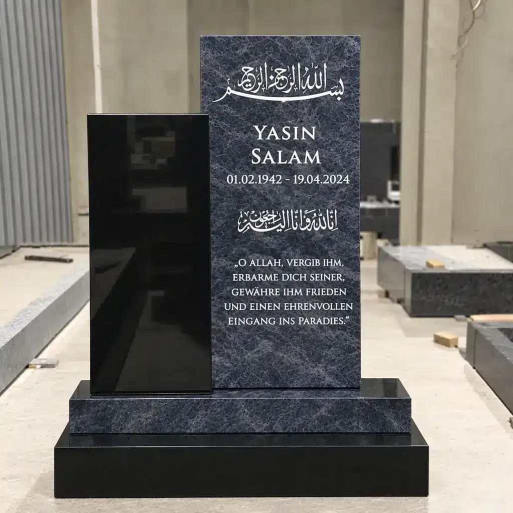 Einzelgrabstein Modell Gradus aus Indian Black Granit in der Werkstatt
