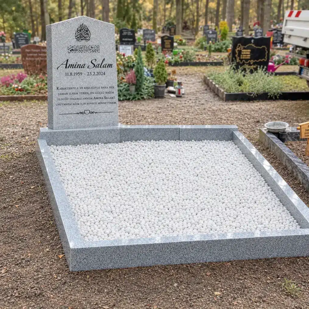 Doppelgrabstein Modell Horizon aus MP White auf dem Friedhof