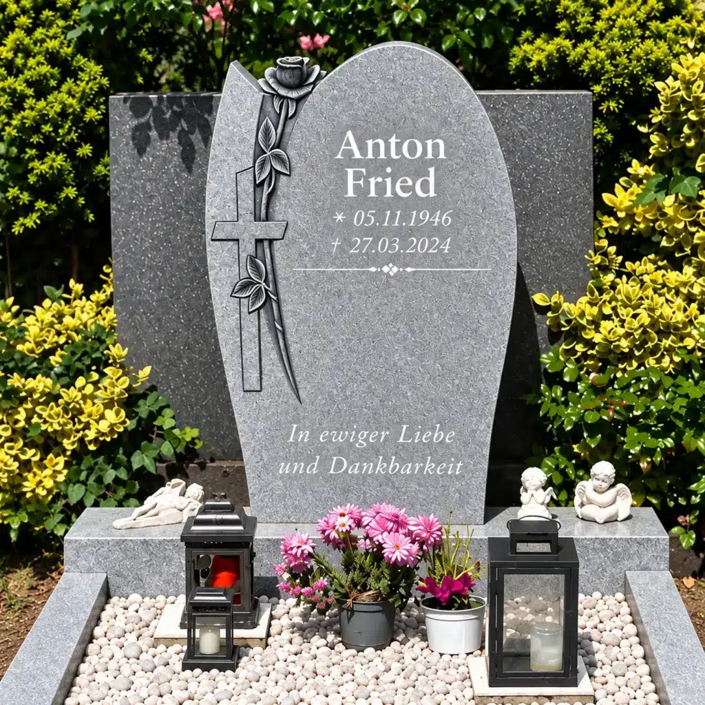 Einzelgrabstein Modell Aeternum aus MP White Granit auf dem Friedhof