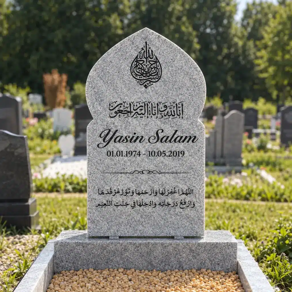 Einzelgrabstein Modell Zahra aus MP White Granit auf dem Friedhof