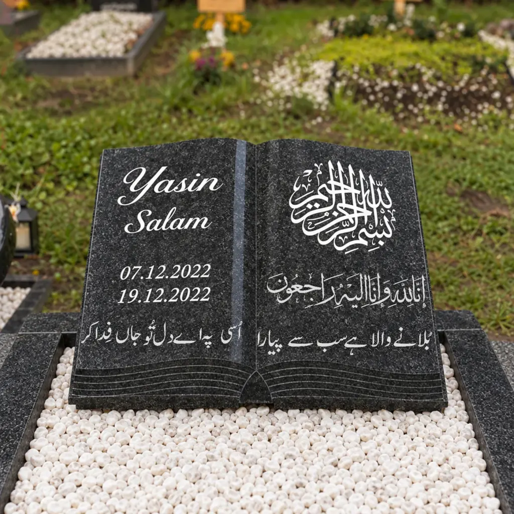 Kindergrabstein Modell Kitab aus Nero Impala Granit auf dem Friedhof