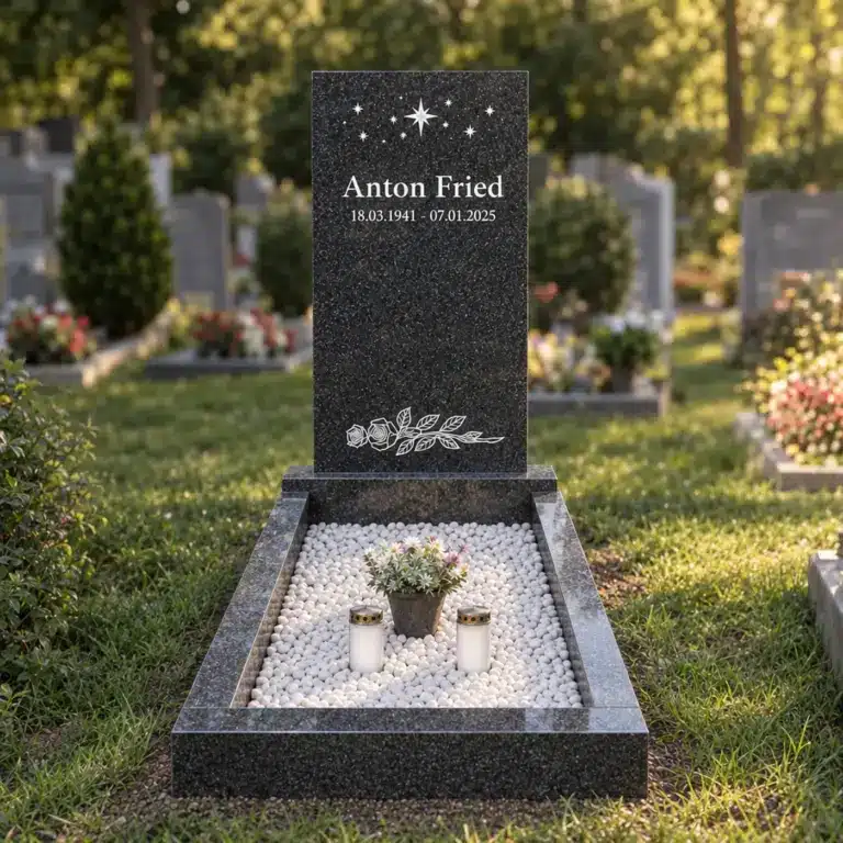 Einzelgrabstein Modell Kubus aus Nero Impala Granit auf dem Friedhof