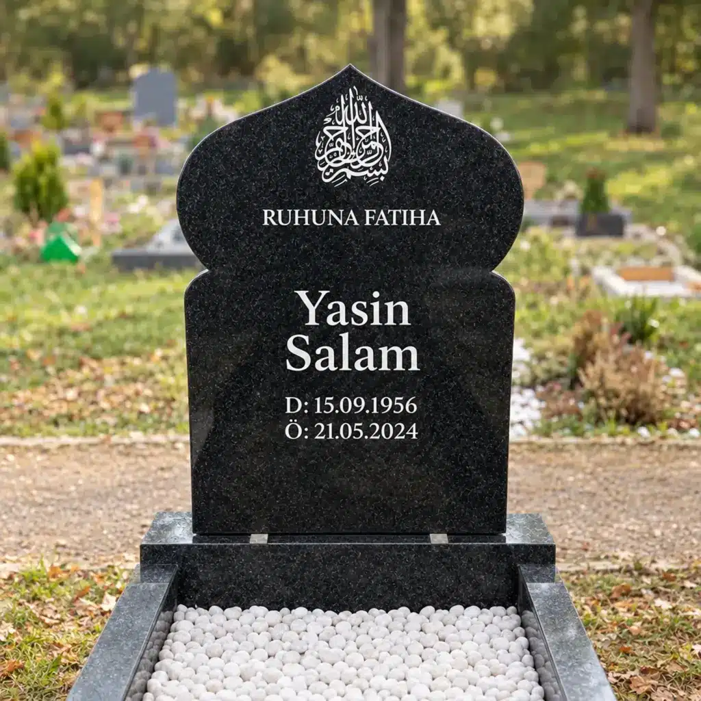 Einzelgrabstein Modell Zahra aus Nero Impala Granit auf dem Friedhof