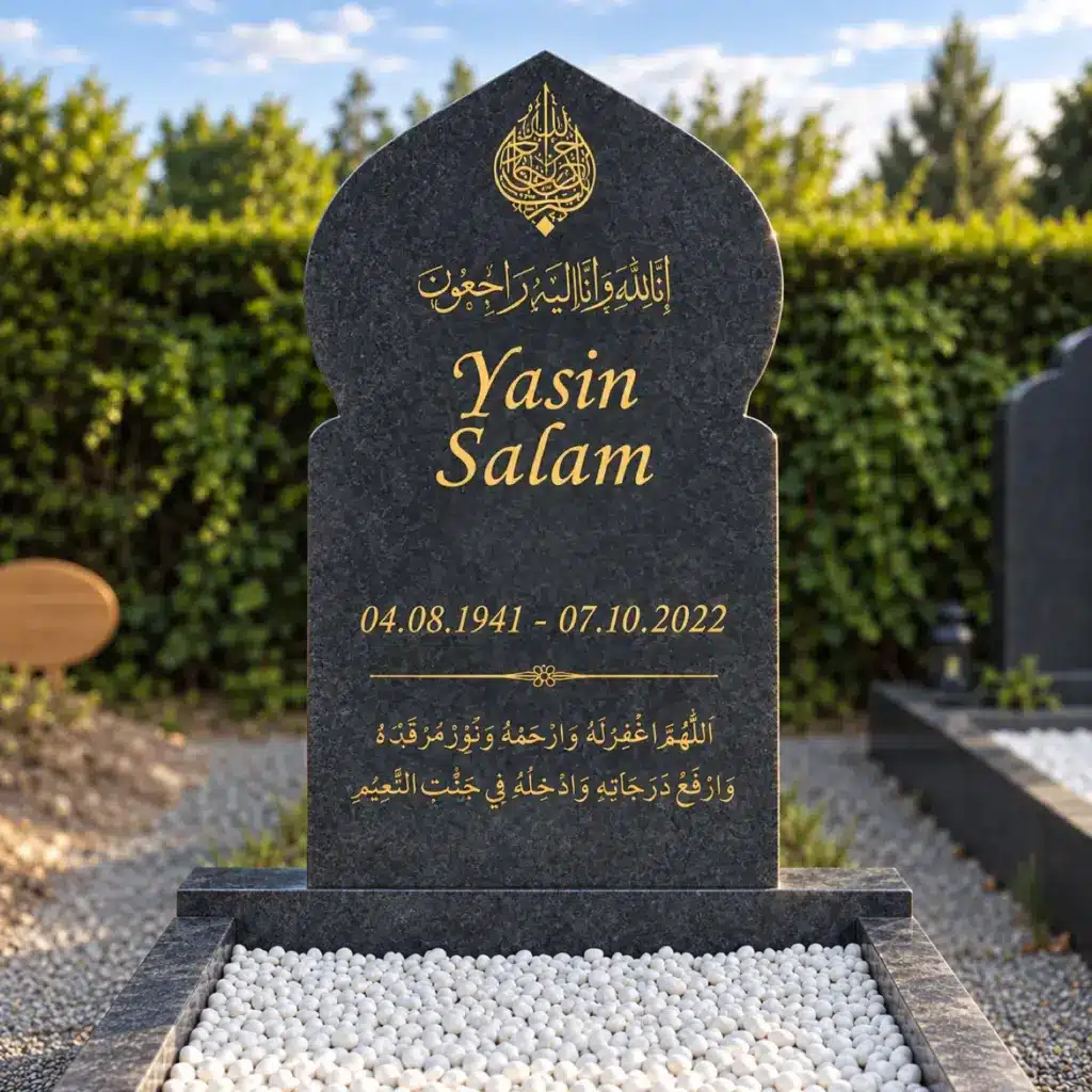 Einzelgrabstein Modell Noor aus Orion Blue Granit auf dem Friedhof