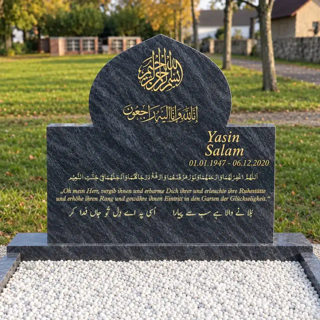 Doppelgrabstein Modell Masjid aus Orion Blue auf dem Friedhof