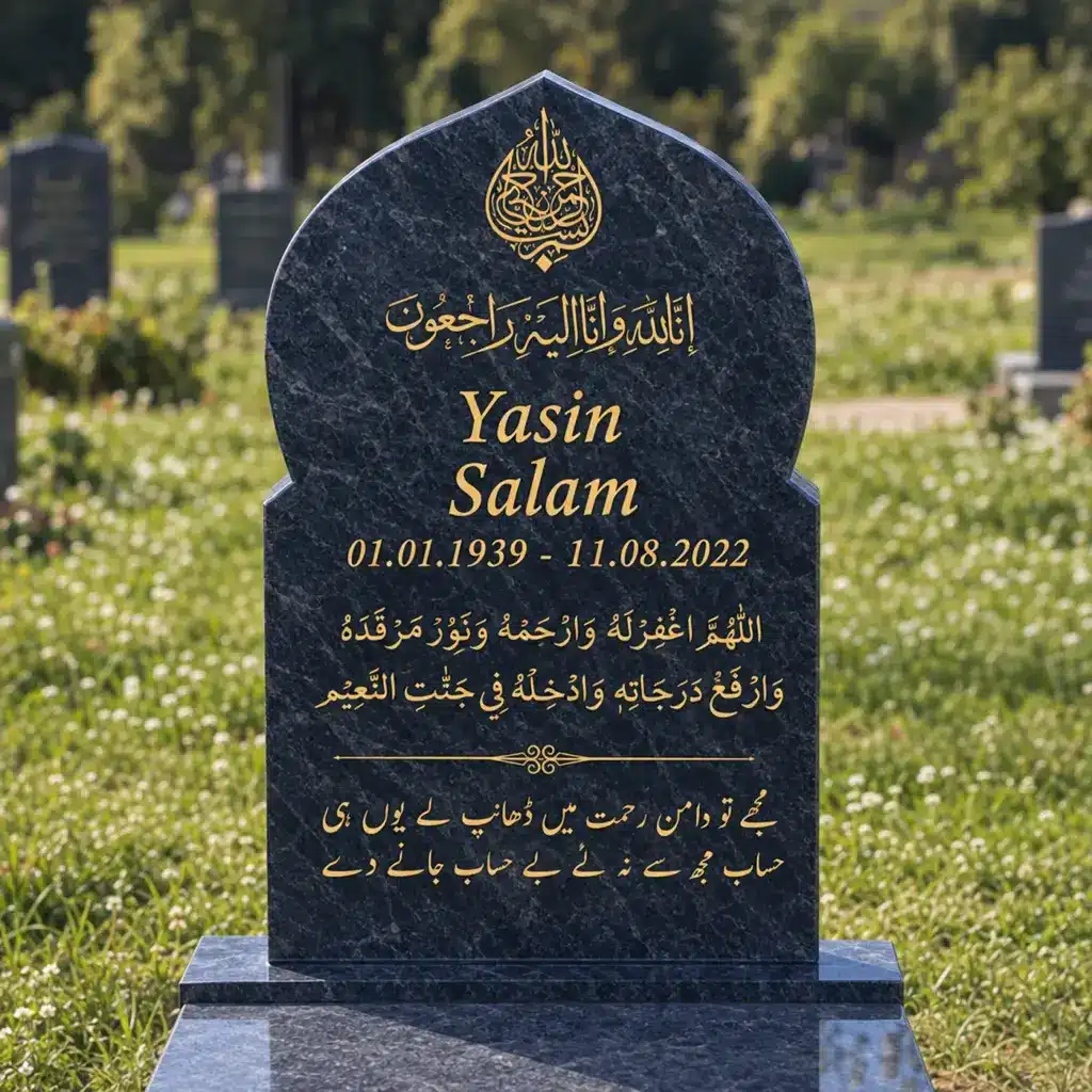 Einzelgrabstein Modell Noor aus Orion Blue Granit auf dem Friedhof