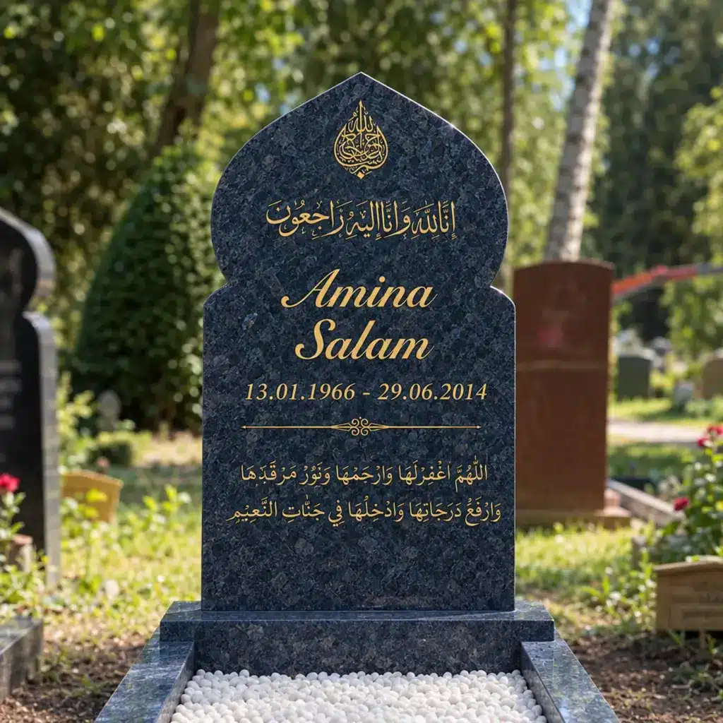 Einzelgrabstein Modell Noor aus Orion Blue Granit auf dem Friedhof