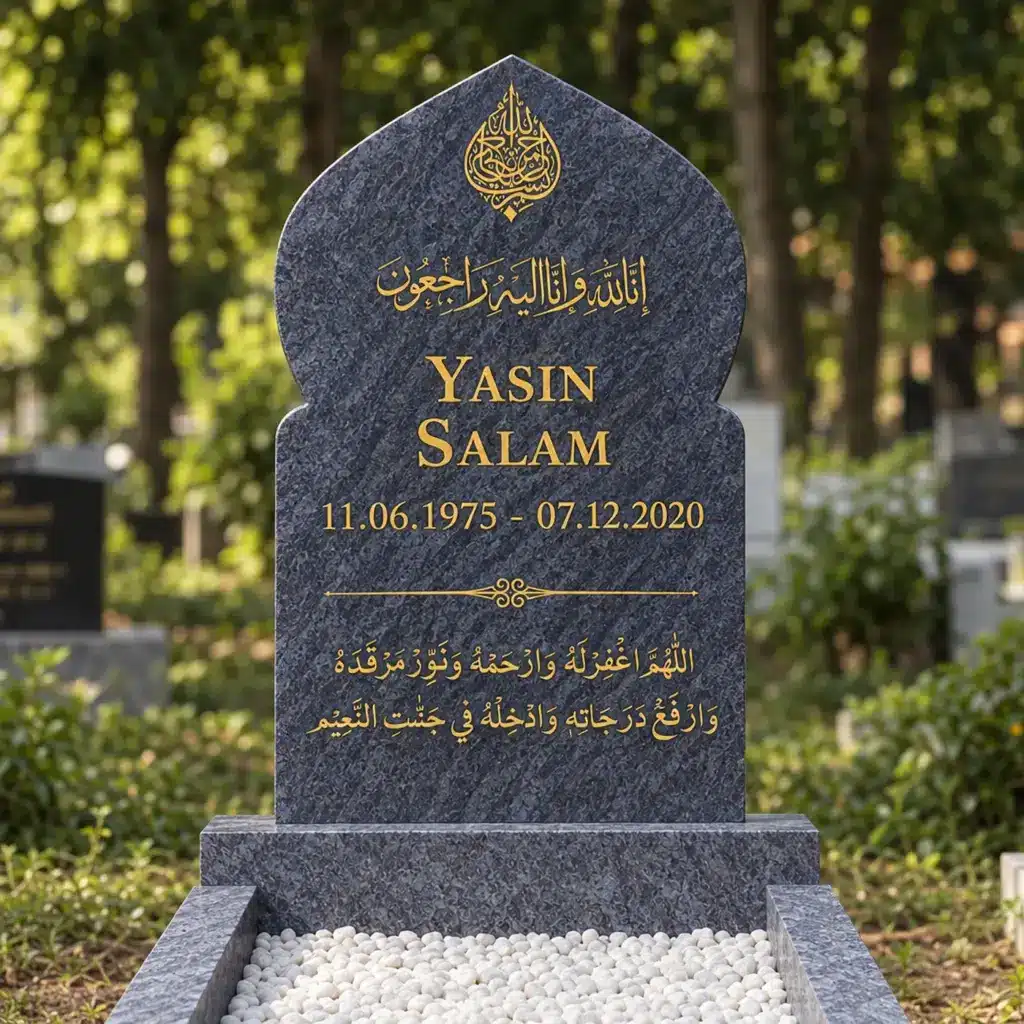 Einzelgrabstein Modell Noor aus Orion Blue Granit auf dem Friedhof