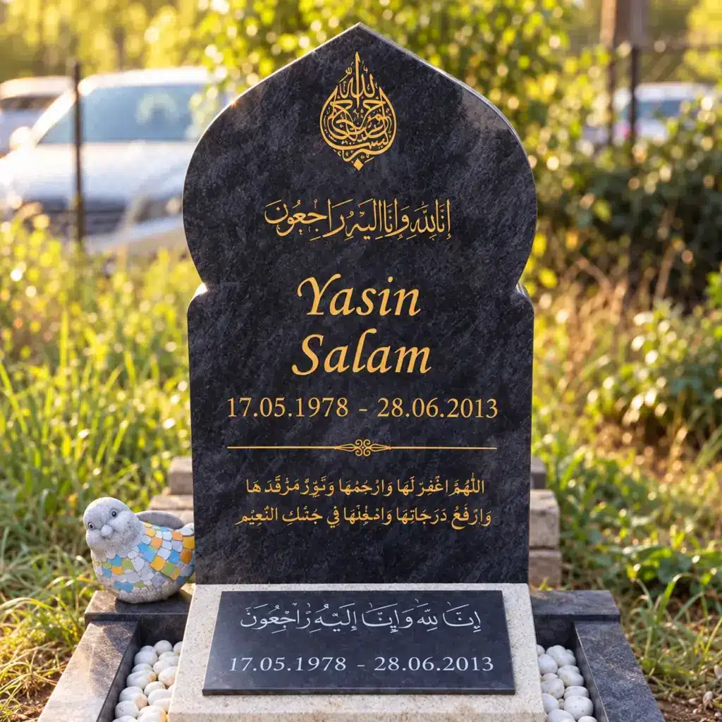 Einzelgrabstein Modell Noor aus Orion Blue Granit auf dem Friedhof