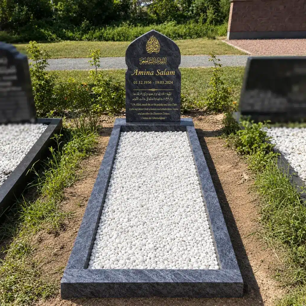 Einzelgrabstein Modell Noor aus Orion Blue Granit auf dem Friedhof