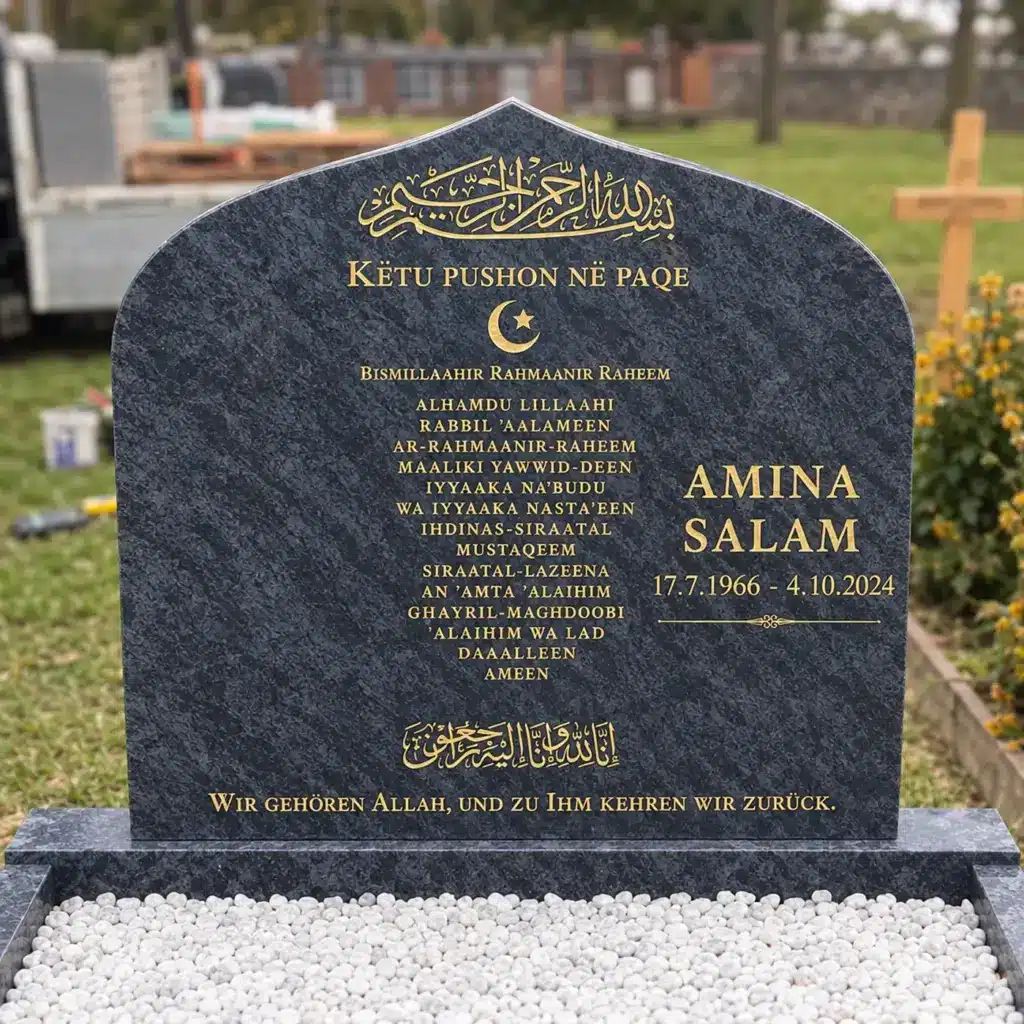 Doppelgrabstein Modell Miraj aus Orion Blue Granit auf dem Friedhof