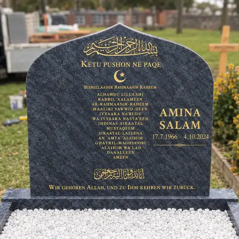 Doppelgrabstein Modell Miraj aus Orion Blue Granit auf dem Friedhof