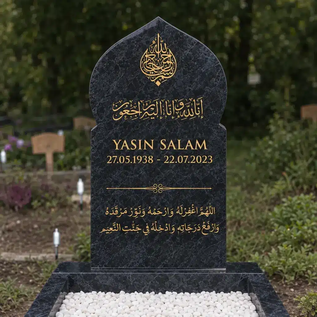 Einzelgrabstein Modell Noor aus Orion Blue Granit auf dem Friedhof