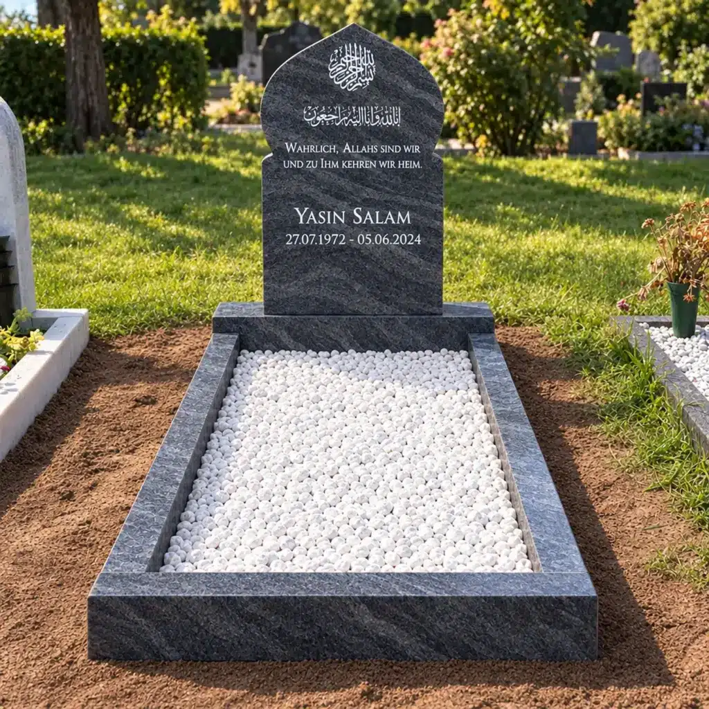 Einzelgrabstein Modell Noor aus Orion Blue Granit auf dem Friedhof