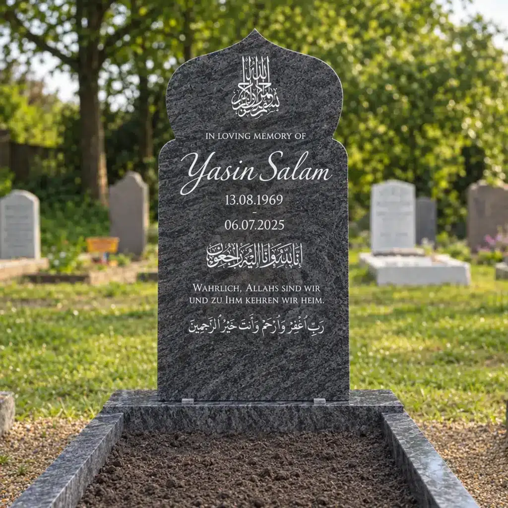 Einzelgrabstein Modell Minaar aus Orion Blue Granit auf dem Friedhof