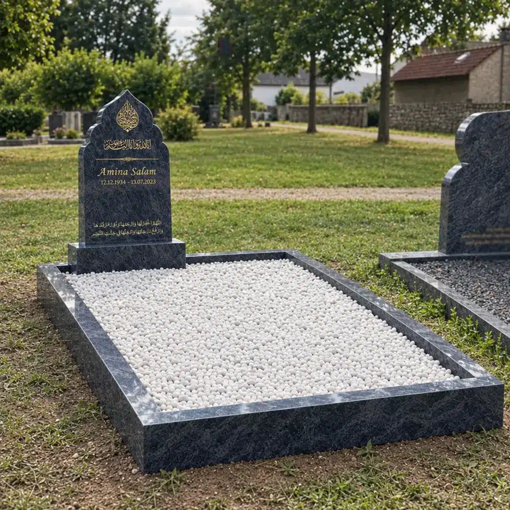 Doppelgrabstein Modell Nasma aus Orion Blue auf dem Friedhof