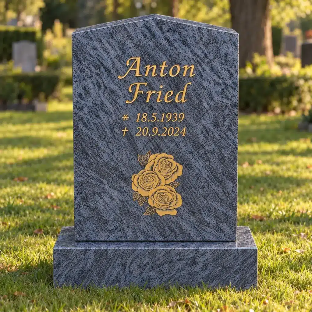 Einzelgrabstein Modell Horizon aus Orion Blue Granit auf dem Friedhof