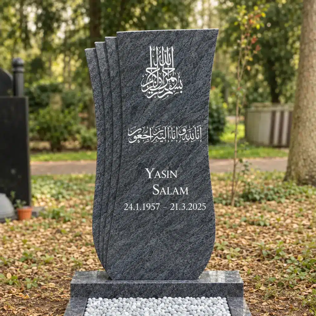 Einzelgrabstein Modell Flora aus Orion Blue Granit auf dem Friedhof