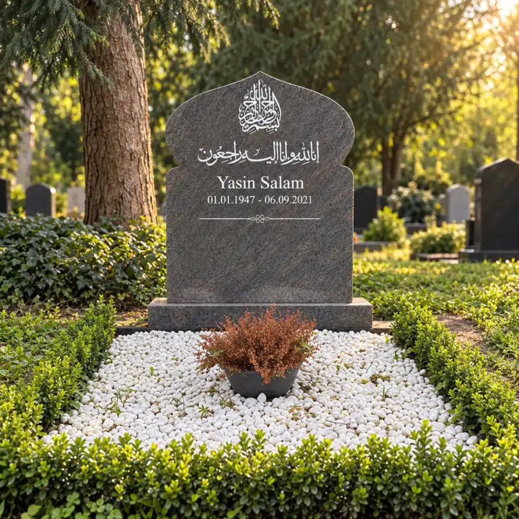 Doppelgrabstein Modell Noor aus Paradiso Granit auf dem Friedhof