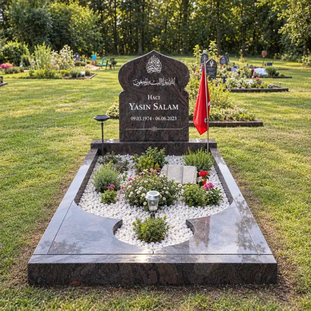 Einzelgrabstein Modell Zahra aus Paradiso Granit auf dem Friedhof