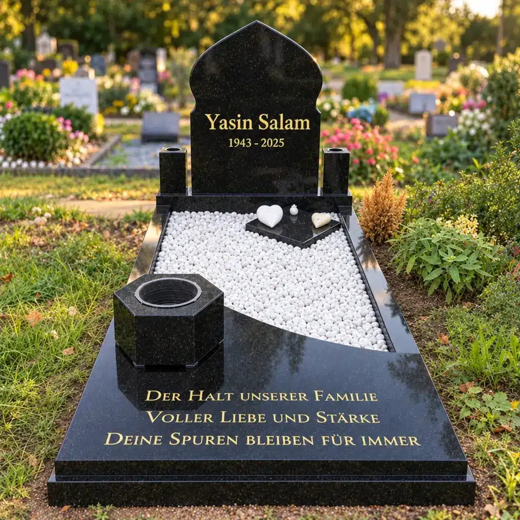 Einzelgrabstein Modell Noor aus Star Galaxy Granit auf dem Friedhof