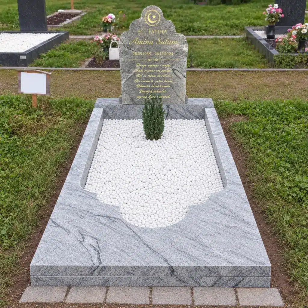 Einzelgrabstein Modell Anisa aus Viscount White Granit auf dem Friedhof