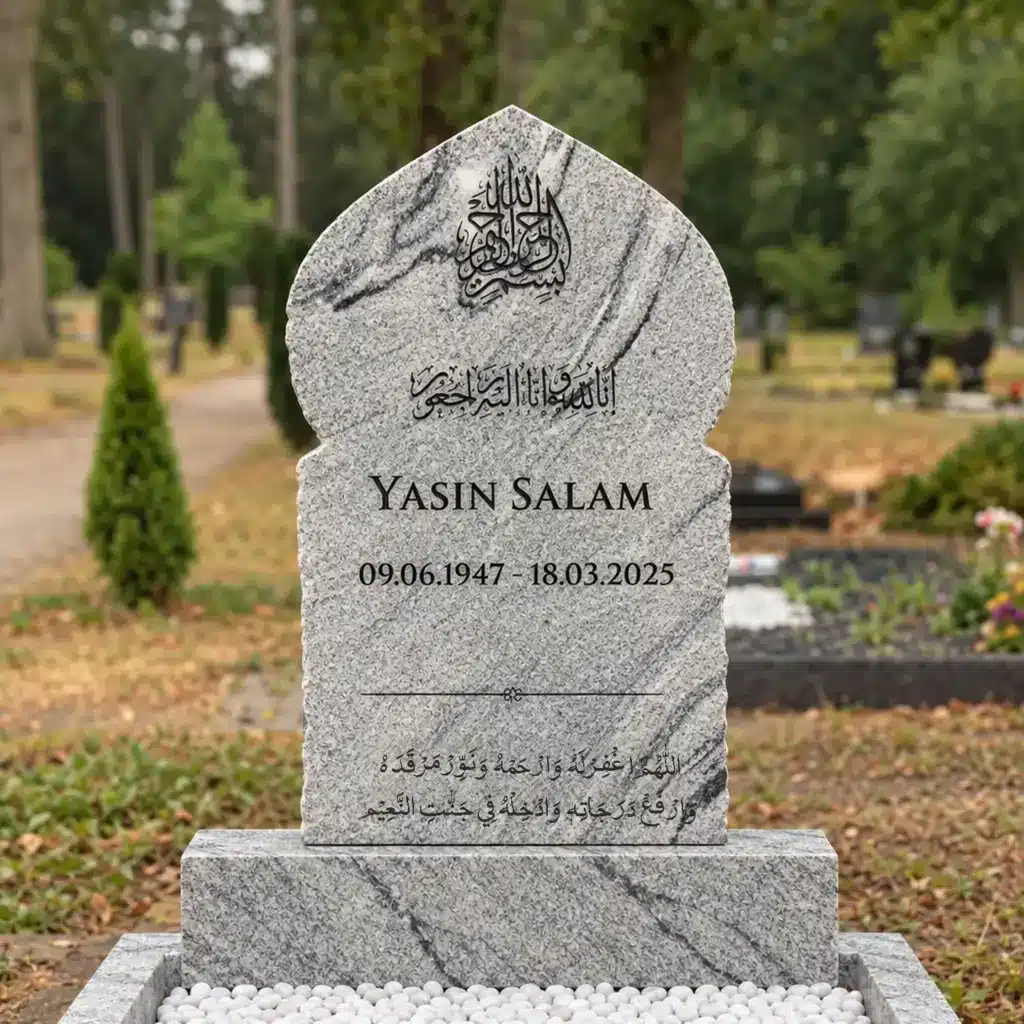 Einzelgrabstein Modell Noor aus Viscount White Granit auf dem Friedhof